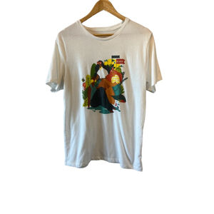 OLD NAVY White Graphic Print Short Sleeve Cotton Crew Neck Tee Shirt M